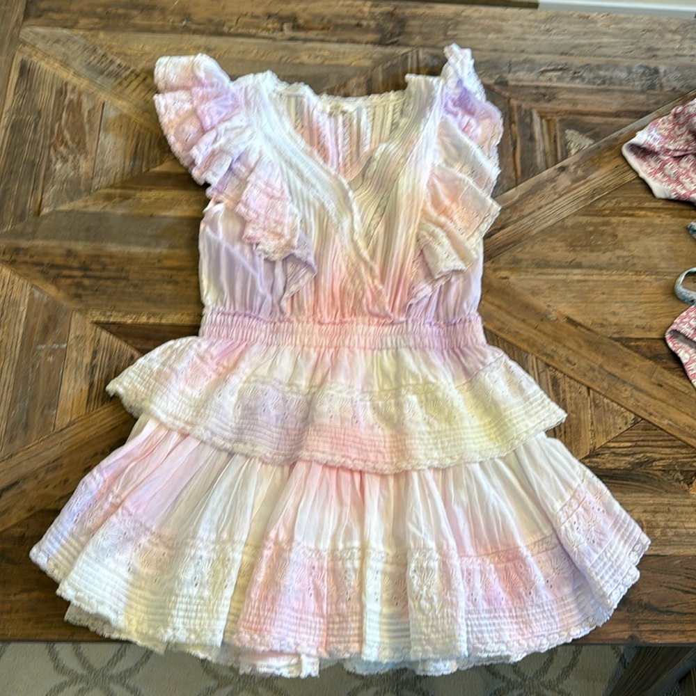 Love Shack Fancy adult dress-size L- pink-tie dye-Gwen Mini Dress-gently used